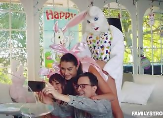 The Easter Bunny abuses his wet daughter