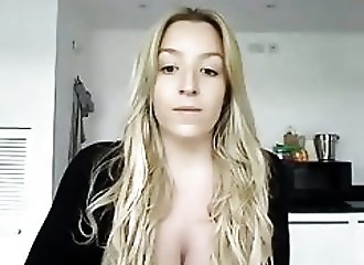Busty blonde babe on webcam